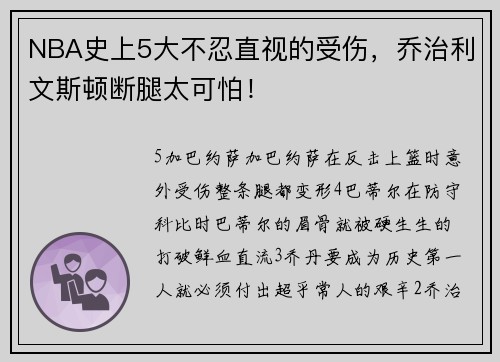NBA史上5大不忍直视的受伤，乔治利文斯顿断腿太可怕！