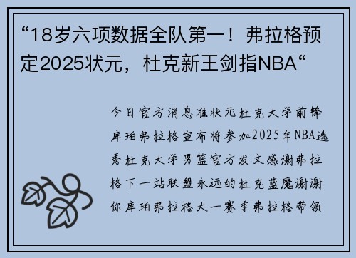 “18岁六项数据全队第一！弗拉格预定2025状元，杜克新王剑指NBA“